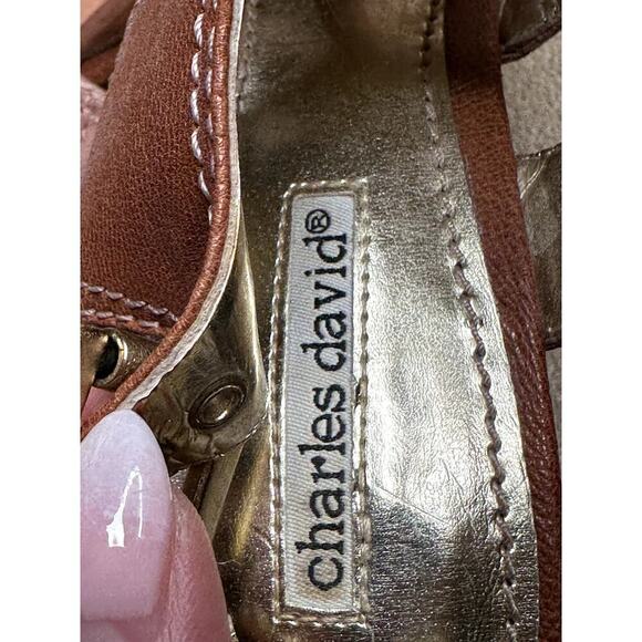 Charles David Brown Tan Leather Suede Stilettos Heels Studded Sandals Size 8.5 - Picture 6 of 9
